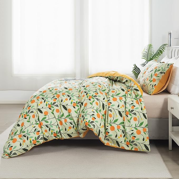 HoneiLife Duvet Cover Queen Size - Cotton Comforter Cover Floral Duvet Cover Sets 3-PC, Wildflower Duvet Cover with Zipper Closure & Corner Ties, Botanical Comforter Cover Sets, Fruit