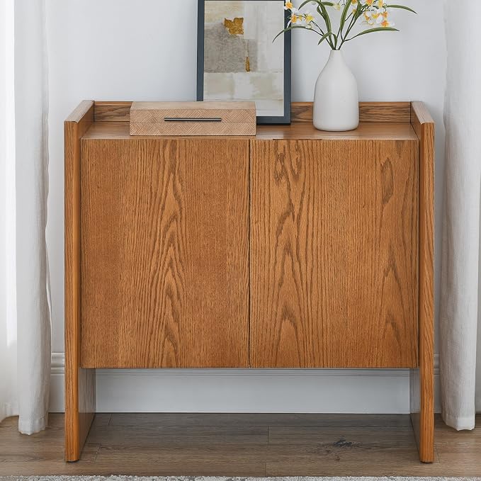 Modern Vintage Small Sideboard 34-Inch Entryway Storage Cabinet Coffee Bar Cabinet with Adjustable Shelf for Living Dining Room Kitchen Hallway, Walnut