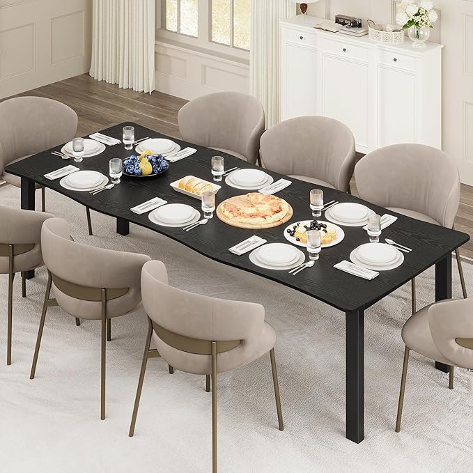 Garvee Dining Room Table for 6-8 People, 71” Dining Table, Rectangular Kitchen Table with Iron Legs, Quick Assembly, 300 Lbs Capacity, for Dining Room, Kitchen and Living Room, Black