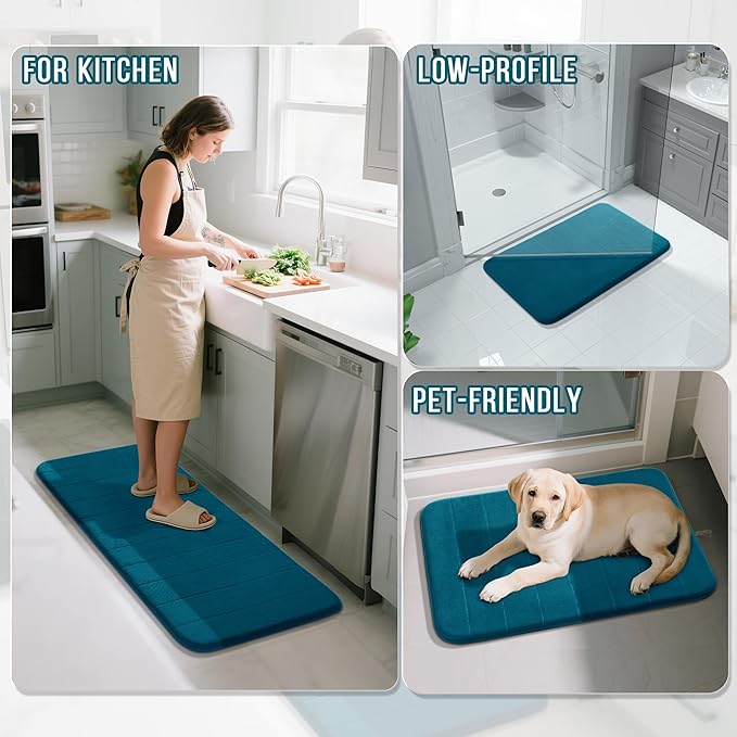 Yimobra Large Bath Mat 36"x24", Super Soft Quick Dry Memory Foam Bathroom Rug, Water Absorbent, Non Slip Backing Machine Washable for Tub Shower, Thick Comfort Support, Peacock Blue