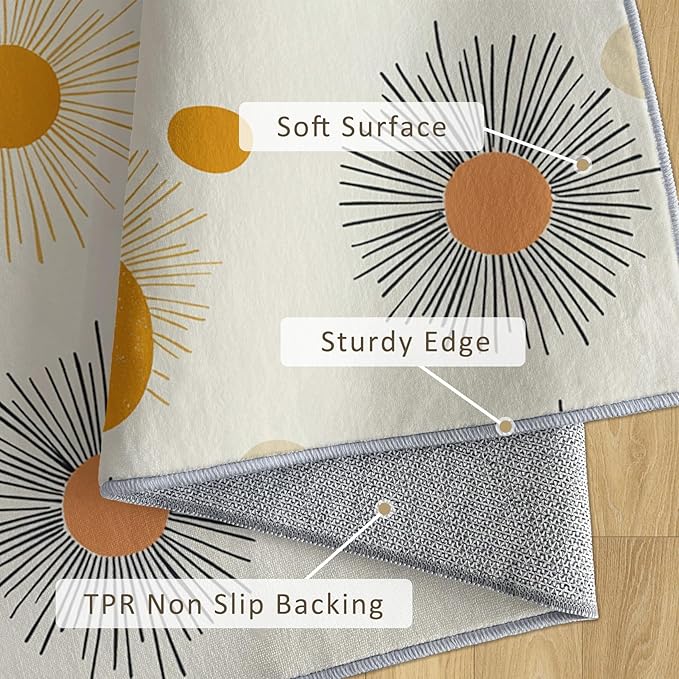 Atomic Rug 6x8, Washable Mid Century Modern Rugs for Living Room Bedroom, Retro Sun Geometric Area Rug for Home Decor, Non Slip Backing Floor Carpet with Gripper - 6 x 8 ft