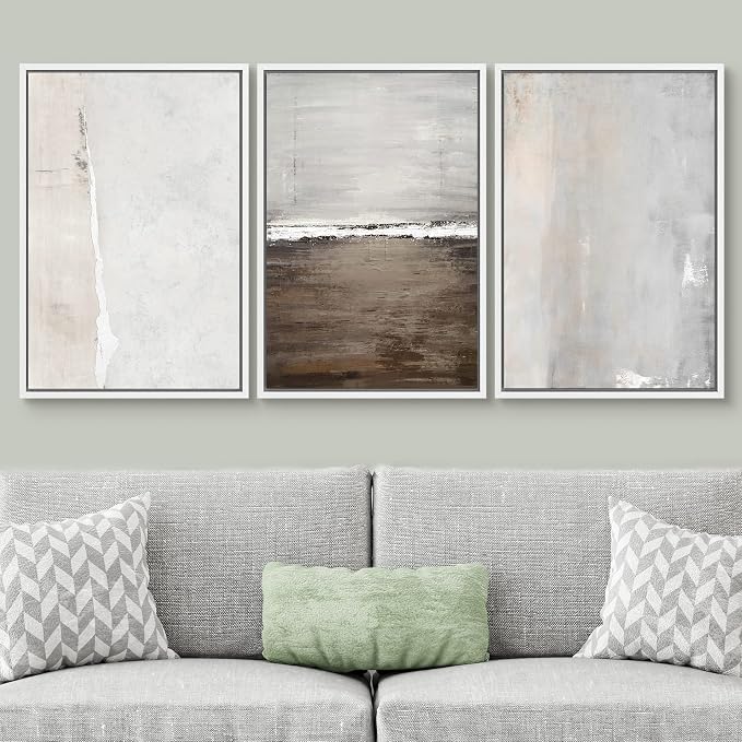 SIGNWIN Framed Canvas Print Wall Art Set Gray Grunge Watercolor Landscapes Shapes Abstract Illustrations Modern Art Decorative Nordic Chic Calm/Zen for Living Room, Bedroom, Office - 16"x24"x3 White
