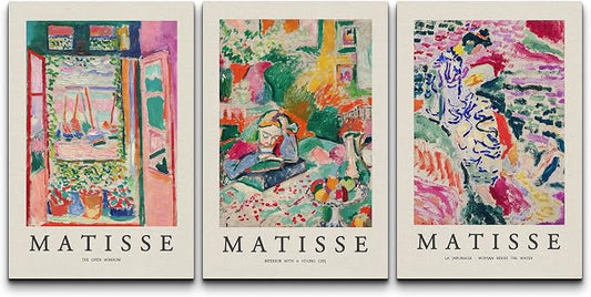 wall26 Canvas Wall Art Print Set French Floral Rainbow Landscapes Henri Matisse Nature Plants Illustrations Modern Relax/Calm Multicolor for Living Room, Bedroom, Office - 16"x24" x 3 Panels