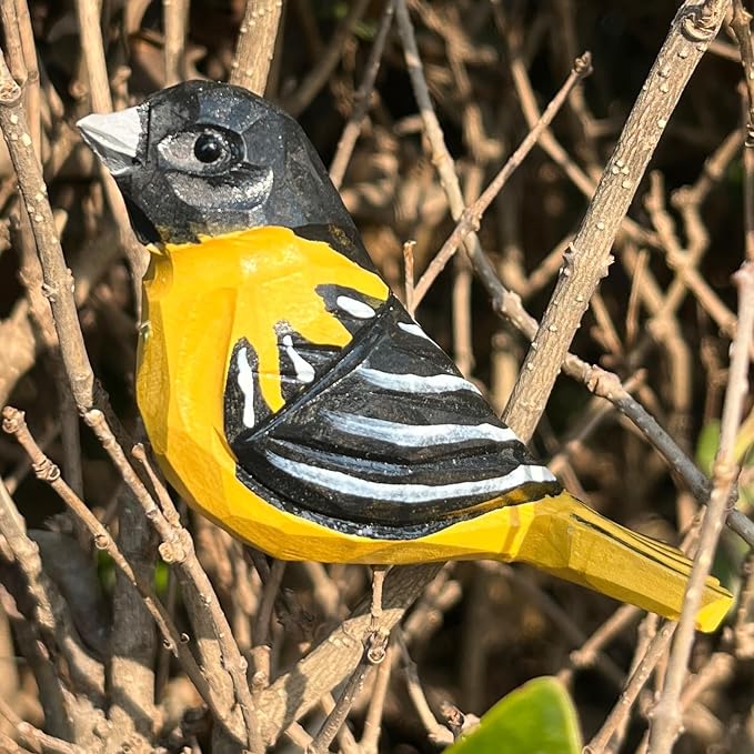 Hand Carved Bird Figurines, Hand-painted Sculpted Wooden Birds, Wood Bird Sculptures for Home Decoration, Hand Crafted Life Like Bird Statues, Ideal Gifts for Bird Lovers (Baltimore Oriole)