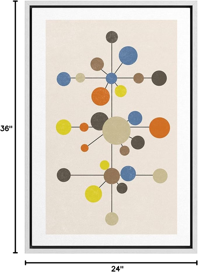 Woodrose Framed Canvas Print Wall Art Geometric Vintage Color Dot Variety Abstract Shapes Illustrations Modern Minimalist Chic Relax/Calm Multicolor for Living Room, Bedroom, Office - 24"x36" White