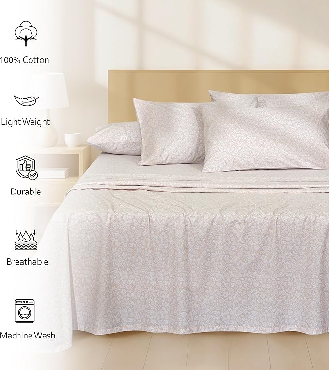 RUVANTI 100% Cotton Percale Sheets King Size 6 Piece Set, Cooling Bed Sheets for Hot Sleepers, Deep Pocket 16”, Breathable Lightweight & Durable, Crisp Hotel Style Sheets, Orchid Charm