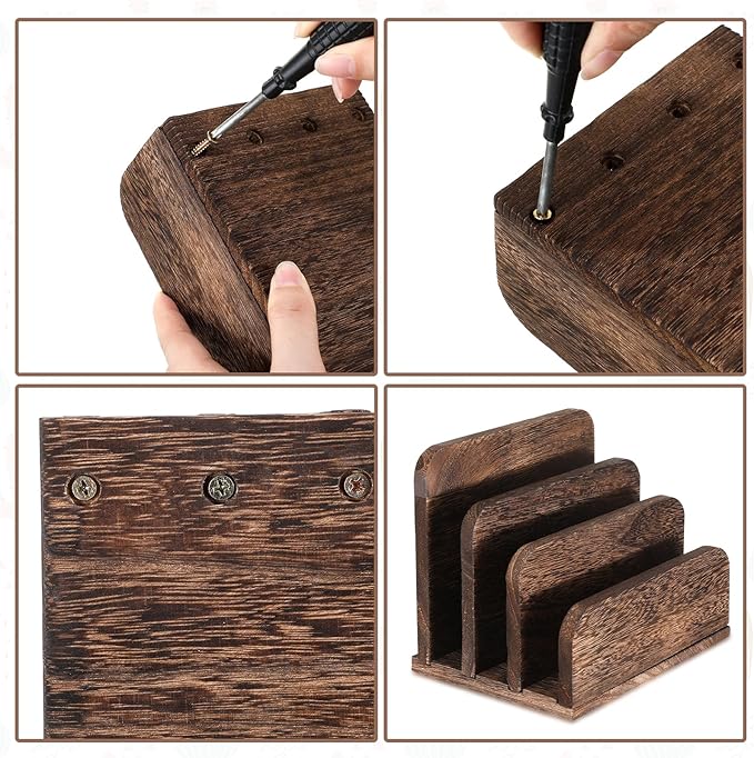 Briwooody Wooden Mail Organizer 3 Slots Mail Holder for Desk Wood File Paper Letter Holder for Letter Envelope Filing Cell Phone Document Storage, Organizer Tray for Office and Home(Dark Brown)