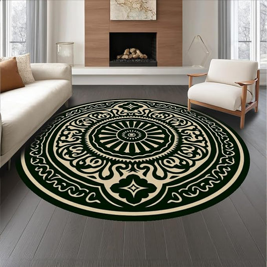 Flatwoven Area Rug 6 ft, Boho Medallion Ornate Symmetrical Accent, Non Slip, Stain Resistant, Washable High Traffic Area Rugs for Living Room, Bedroom Decor