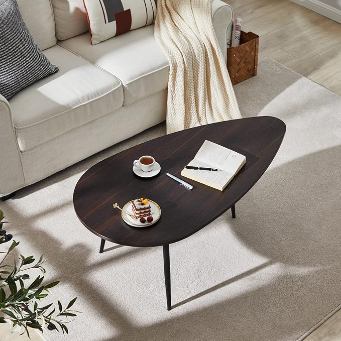 SAYGOER Oval Coffee Table Espresso Wood Mid Century Modern Coffee Tables Unique Retro Farmhouse Accent Center Sofa Rustic Table for Living Room Home Office Easy Assembly, Dark Brown