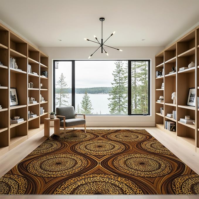 9'x12' Washable Geometric Leopard Print Oversized Rug, Orange Non-Shedding Pet Friendly Carpet for Master Suite, California King, Under Bed, Foldable Easy Care Mat | Ref:2229844