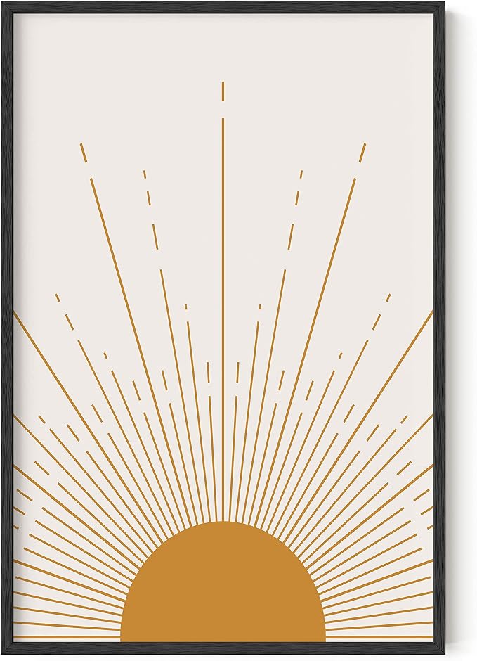 HAUS AND HUES Boho Framed Wall Art - Southwestern Modern Sun Print, Geometric Boho Art, Retro Sun Poster, Black Frame 24x36