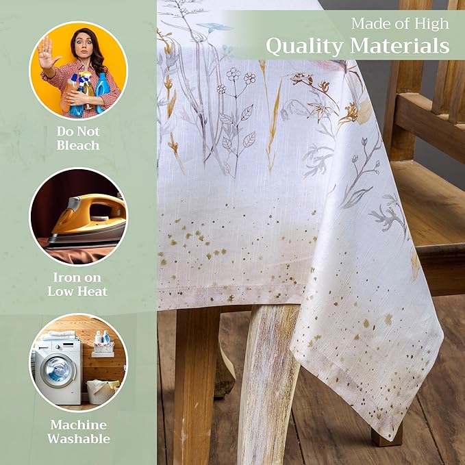 Maison d' Hermine Table Cloth Square Table 100% Cotton 54 x 54 Inches Tablecloth Reusable Decorative for Dining Room Farmhouse Home Valentines Day Decorations Spring Summer - Meadow Florals - Beige