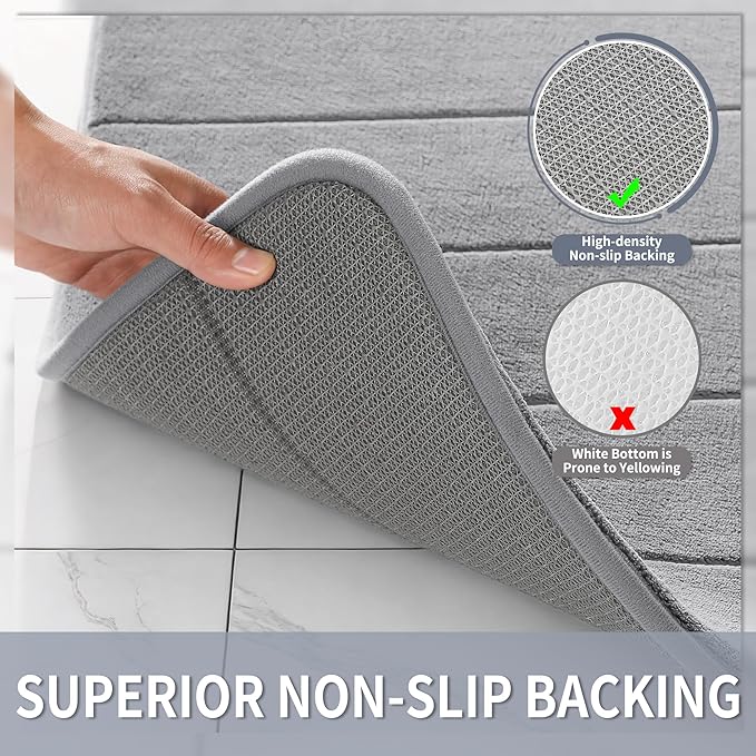 Yimobra Long Bath Mat 44"x24", Super Soft Quick Dry Memory Foam Bathroom Rug, Water Absorbent, Non Slip Backing Machine Washable for Tub Shower, Thick Comfort Support, Gray
