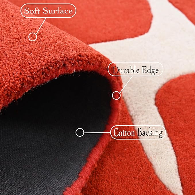 Restoration and Renovation Modern Wool Area Rug - Contemporary Abstract Geometric Design, Thick & Soft Hand-Tufted Carpet - Ideal for Indoor Decor in Living Room, Bedroom (Poppy, 5' Round)
