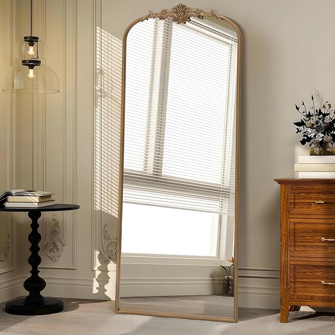 Besdomus Vintage Mirror Full Length: 21"x56" Gold Arched Full Body Mirror - Floor Antique Baroque Traditional Ornate for Entryway/Cloakroom/Bedroom/Living Room - Home Decor for Fashion-Conscious