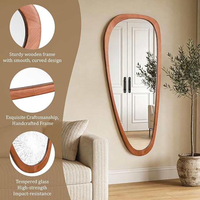 WallBeyond Asymmetrical Mirror, Irregular Mirror Full Length, Boho Wall Mirrors Decorative for Bedroom Living Room Entryway Hall, Mid Century Modern Decor 48" H x 22" W