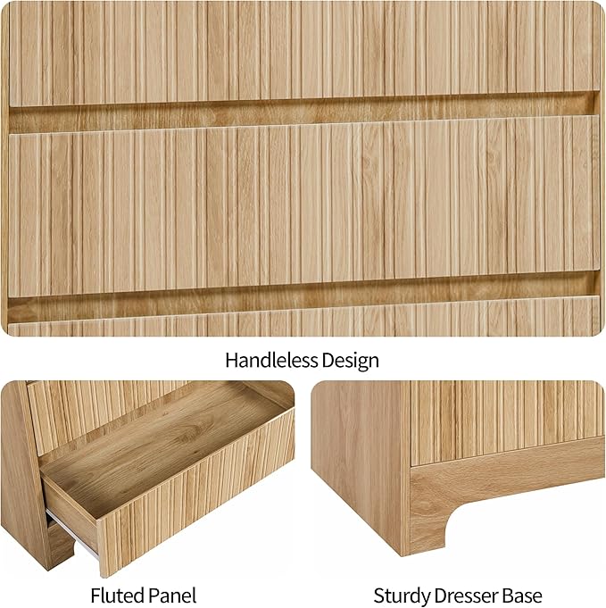 BERRYMERRY 5 Drawer Dresser for Bedroom,Flute 45" Tall Dresser with Curved Profile, Mid Century Modern Vertical Wood Drawer Organizer for Bedroom Living Room