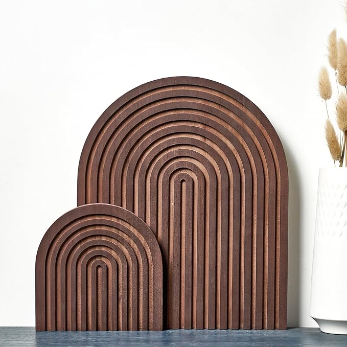 Set of 2 Wooden Arch Vintage Decor for Wall Shelf, Fireplace Mantel, Counter, Table - Mid Century Modern Boho Decorative Object Aesthetic Decorations for Living Room, Kitchen, Home Office