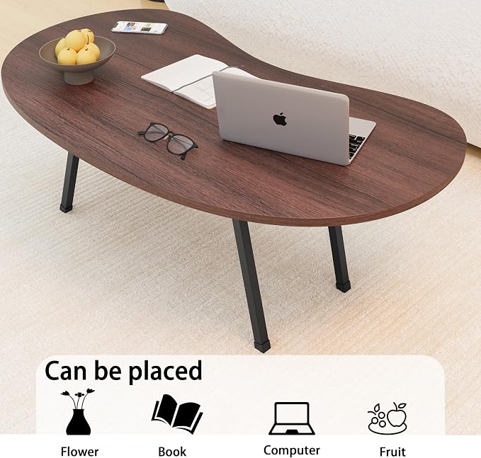 Folding Coffee Table,Mid Century Modern Coffee Table Irregular,Kidney Foldable Table,Small Farmhouse Coffee Tables Portable Table for Small Spaces,Living Room,Sofa,Bedroom Gallery,Easy Assembly,Walnut