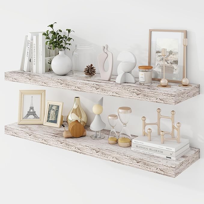 36 Inch Floating Shelves, 9.3" Deep Floating Shelf Wall Mounted, 36" Wall Shelves, Rustic Deep Bookshelf, Large Display Shelves & Storage Shelves for Bedroom, Living Room, Rustic, Set of 2