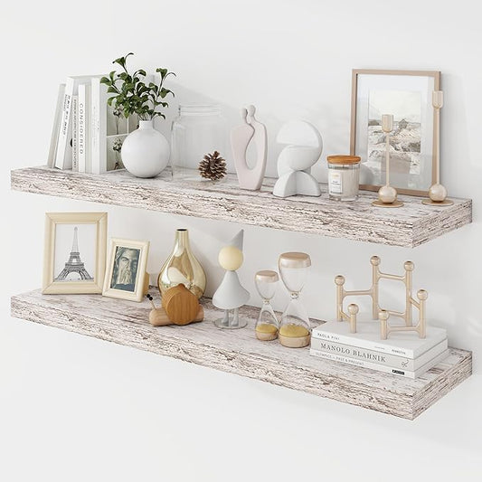 36 Inch Floating Shelves, 9.3" Deep Floating Shelf Wall Mounted, 36" Wall Shelves, Rustic Deep Bookshelf, Large Display Shelves & Storage Shelves for Bedroom, Living Room, Rustic, Set of 2