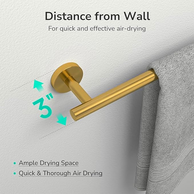 USHOWER Brushed Gold Hand Towel Bar, 9-Inch Towel Racks for Bathroom Wall-Mounted, SUS304 Stainless Steel Towel Rod (Total Length 11-Inch)