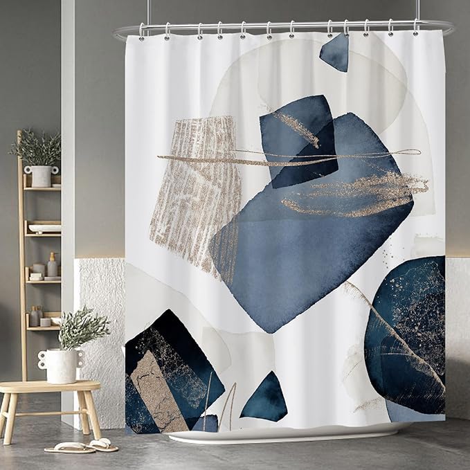 Baocicoo Blue Grunge Texture Shower Curtain Abstract Grain Fashion Creative Design Boho Striped Shower Curtains for Hotel Spa Home Bathtubs Bath Waterproof Fabric with Hooks 72x84 Inches