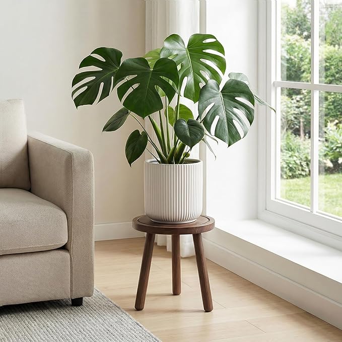 Wood Plant Stands Indoor, Updated Single Plant Stand Modern Plant Table for Large Plants, Wooden Plant Stool, Tall Plant Holder Small Round Side for Living Room, Balcony, Office (Dark Brown)