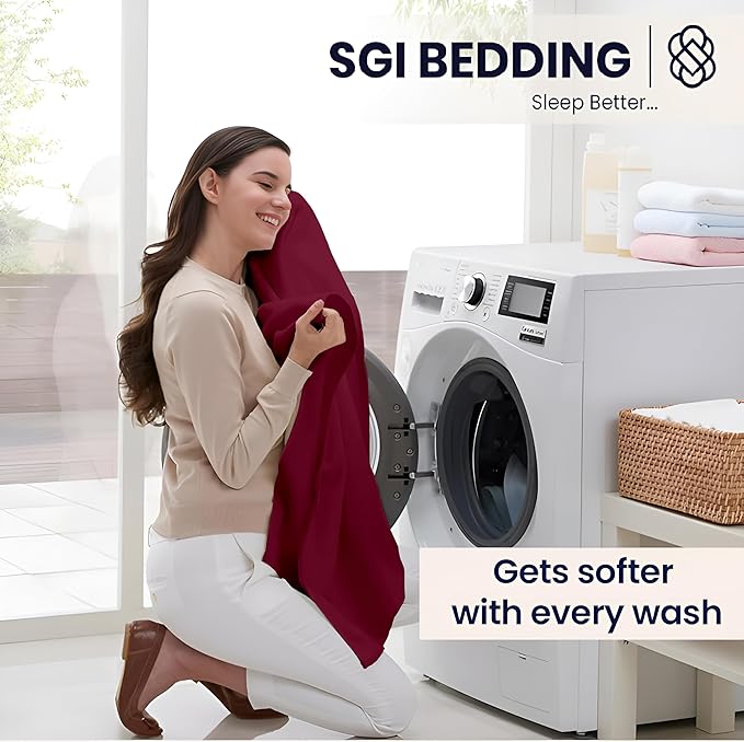 SGI bedding 100% Egyptian Cotton Sheets RV King Size – 600 Thread Count Sheets Set, Soft, Cooling, 15" Deep Pocket, Luxury Hotel Bedding, Breathable, Durable - Burgundy