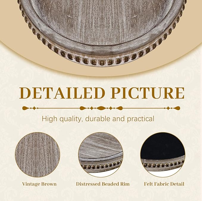 MAONAME Wood Serving Tray, Farmhouse Wooden Tray for Coffee Table, Oval Beaded Trays, Vintage Brown Decorative Trays for Living Room, Kitchen, 15" X 9" X 1.2"