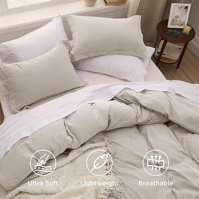 Bedsure Super Queen Duvet Cover - 3 Pieces Prewashed Cotton-Like Polyester Extra Soft Bedding Set, Includes 1 Duvet Cover 98x90 Inches with Zipper Closure & 2 Pillow Shams, Linen, No Comforter