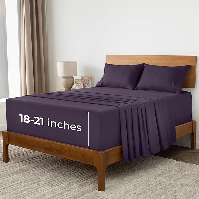 Mellanni Extra Deep King Sheets - 4 PC Iconic Collection Bedding - Hotel Luxury, Ultra Soft, Cooling Bed Sheets - Wrinkle, Fade, Stain Resistant (King, Purple)