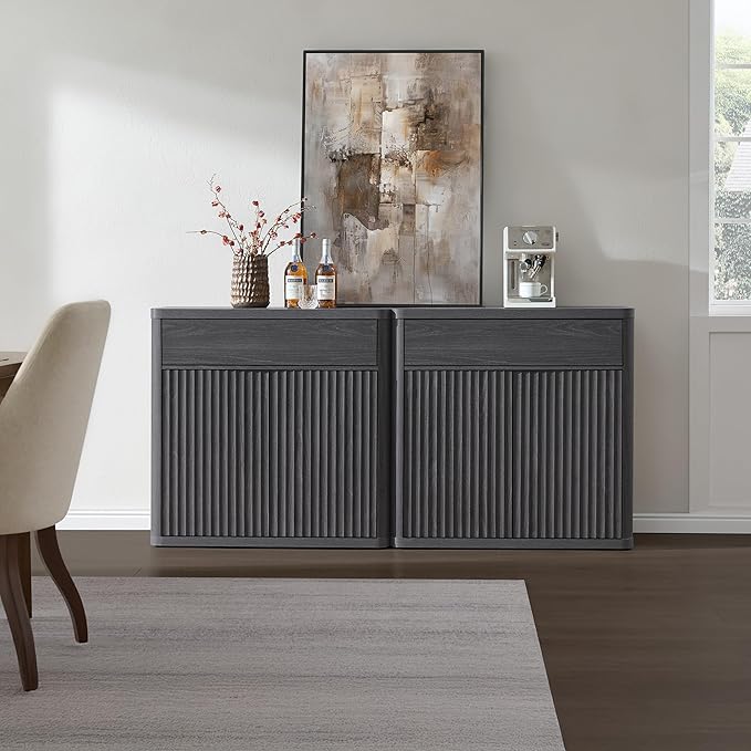 SICOTAS Buffet Cabinet with Storage - Accent Fluted Storage Cabinet with 2 Doors & 1 Drawer 34.6" Wide Modern Sideboard Credenza Large Buffet Table for Living Room Kitchen Dining Room Entryway Office