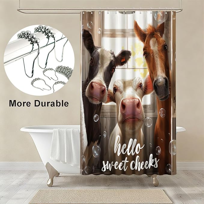 Cute Animals Shower Curtain Funny Farm Cow Horse Shower Curtains for Bathroom Waterproof Fabric Bath Curtain Decor with Hooks
