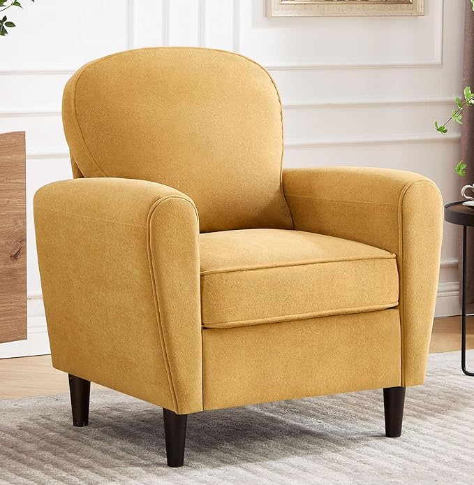 Accent Chair, Mid Century Modern Arm Chair with Thick Cushion and Back, Comfy Upholstered Reading Chair Single Sofa Chair for Living Room, Bedroom, Club, Yellow