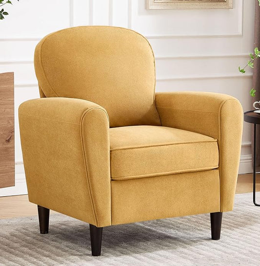 Accent Chair, Mid Century Modern Arm Chair with Thick Cushion and Back, Comfy Upholstered Reading Chair Single Sofa Chair for Living Room, Bedroom, Club, Yellow