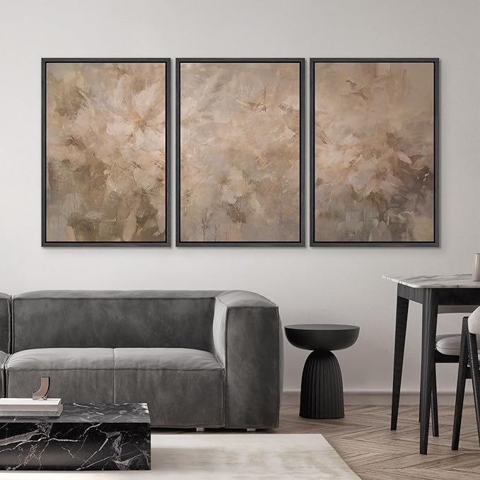 SIGNWIN Framed Canvas Print Wall Art Set Soft Neutral Abstract Floral Illustrations Modern Art Decorative Boho Relax/Zen Nordic for Living Room, Bedroom, Office - 24"x36"x3 Black