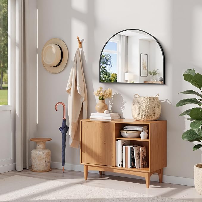 CIRCUMI Arched Wall Mirror, 24"x20" Black Arched Mirror with Tempered Glass, Metal Frame, Large Size for Entryway Table, Mantel,Living Room,Over Sink,Arch Mirror for Decor,Shatterproof&Crystal-Clear