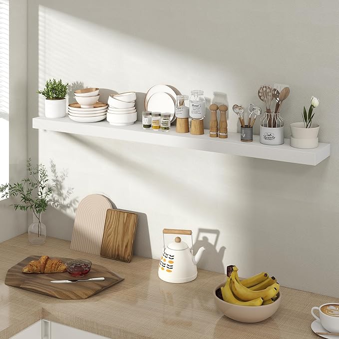 48 Inch Floating Shelves for Wall 1 Pack, 48" Wall Shelves for Books, Storage, Decor, Wall Mounted Floating Shelf with Invisible Brackets for Kitchen, Living Room, White
