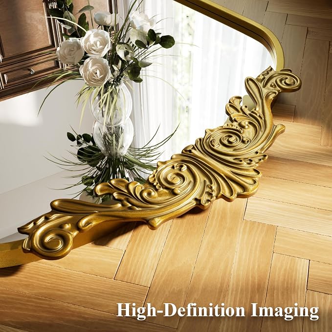 HARRITPURE Vintage Floor Mirror - 64"x 21" Large Baroque Carved Arched Full Length Mirrors with Metal Frame for Bedroom/Living Room/Entryway Retro Home Decor,Gold