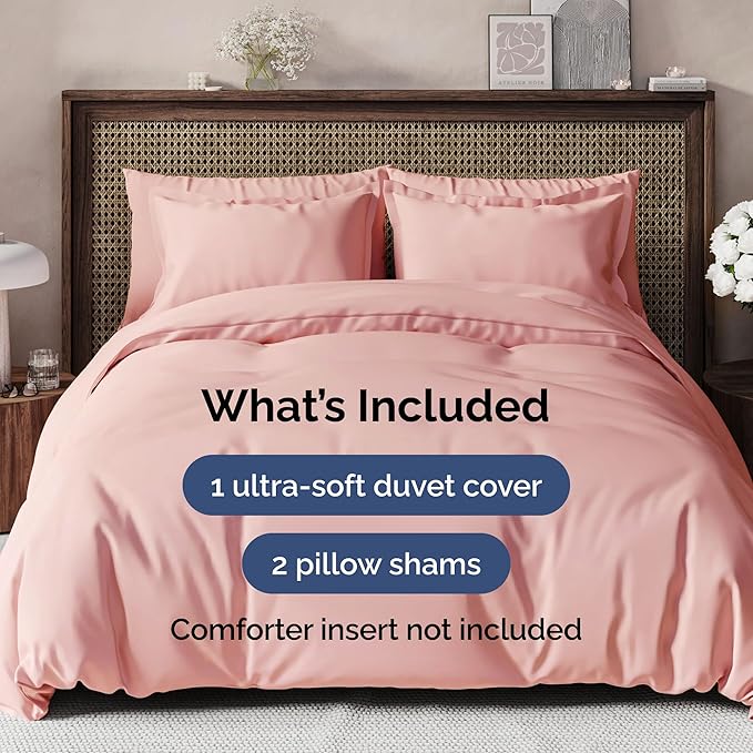 Duvet Cover Cal King Size - Extra Soft Cal King Size Duvet Cover - Lightweight, Breathable, Easy Care & Fade Free w/Zipper Closures & Ties - 104" x 98" Inches - (Baby Pink) Comforter Not Included