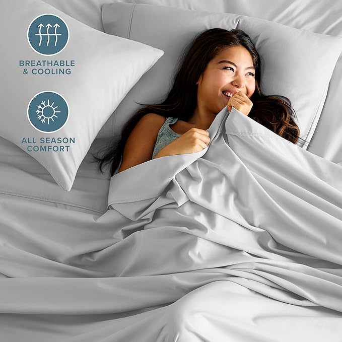 Bare Home Split Head Flex King Sheet Set - 1800 Ultra-Soft Microfiber Bed Sheets - Double Brushed - Deep Pockets - Easy Fit - 4 Piece Set - Bedding Sheets & Pillowcases (Cloud Grey)