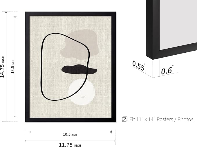 Poster Master Shapes on Linen Poster – Linen Print – Chic Boho Art – Abstract Shapes Artwork – Mid-Century Modern Piece – Great Bedroom or Living Room Wall Decor – 11x14 Black Framed