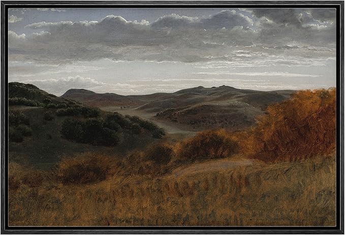 MUDECOR Framed Canvas Print Wall Art Country Mountain Range Filed Landscape Illustrations Fine Art Decorative Zen Multicolor Country/Farmhouse Retro for Bedroom - 24"x36" Black