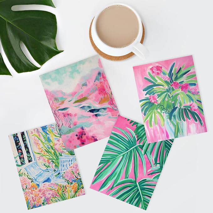 SIGNWIN Adhesive Canvas Poster Tropical and Floral Bright Botanical Preppy Room Decor Pink Decor Digital Art Modern Art Decorative Multicolor Scenic for Bedroom - 11"x14"x4