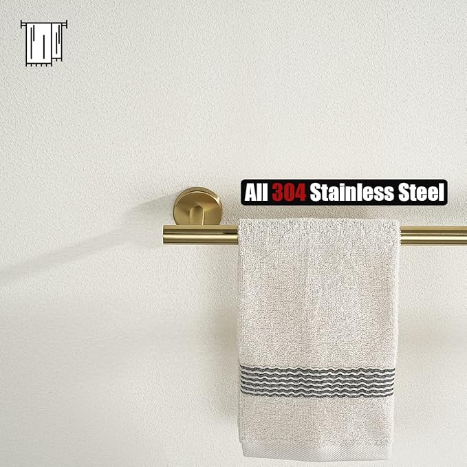 JQK Bath Towel Bar Brushed Gold, 18 Inch 304 Stainless Steel Thicken 0.8mm Towel Rack Bathroom, Towel Holder Wall Mount, Total Length 20.47 Inch TB110L18-BG