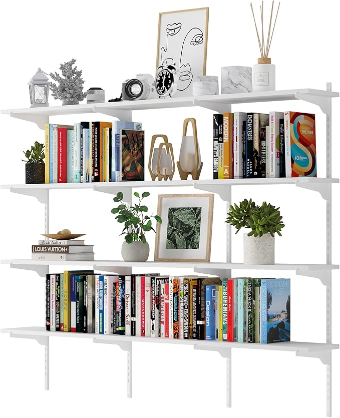 Wallniture Turin 60 inch x 8 in Wall Shelf for Home Storage and Decor, Floating Bookshelf for Living Room, Ladder Shelves with Adjustable Standard Rail Bracket System for Closet, Laundry, Kitchen