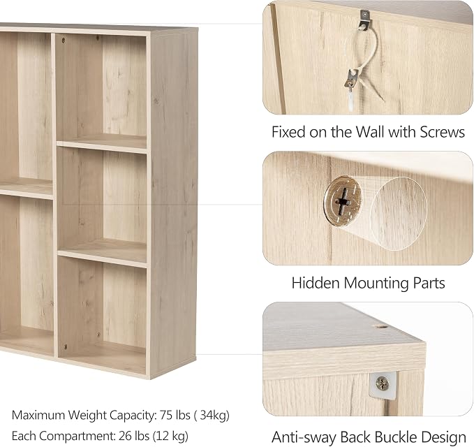 6 Cube Storage Organizer, Wooden Cube Shelves with Closed Back Panel, Reversible Bookcase, Cubes Closet Organizer for Home, Living Room, Kids Room, Office, Bedroom, Study, Hallway
