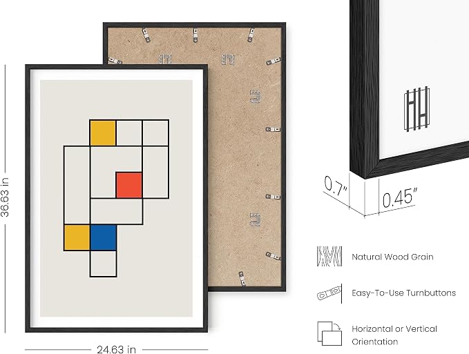HAUS AND HUES Bauhaus Mid Century Art - Geometric Abstract Multi-Squares Print, Modern Wall Decor (Black Frame, 24x36)