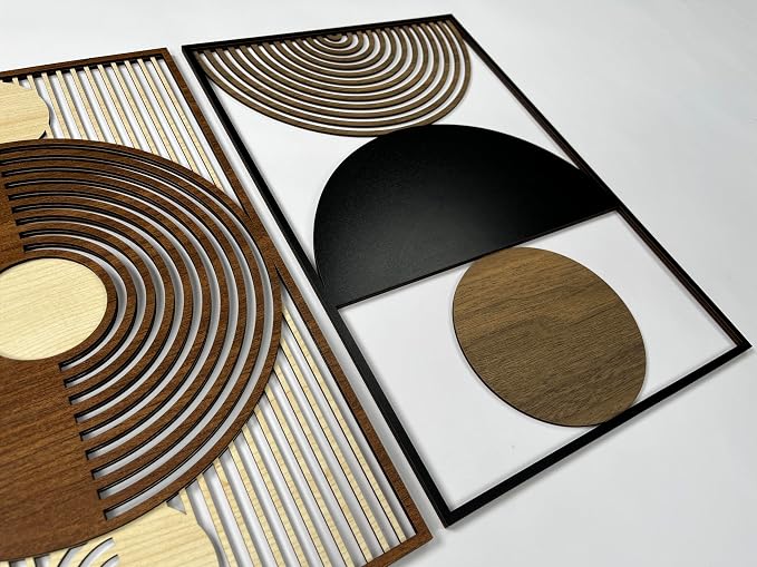 Mid Century Modern Wood Wall Art, Abstract Scandinavian Wooden Wall Decor, Geometric Boho Wall Panels, Contemporary Home Accents Gift for Living Room and Bedroom